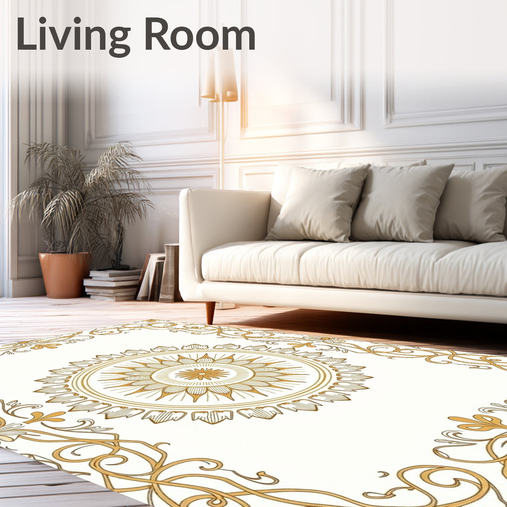Golden Swirls Floral Mandala Design Rug