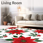 Classic Red Poinsettia Holly Holiday Rug