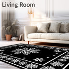 Black White Snowflake Winter Border Rug