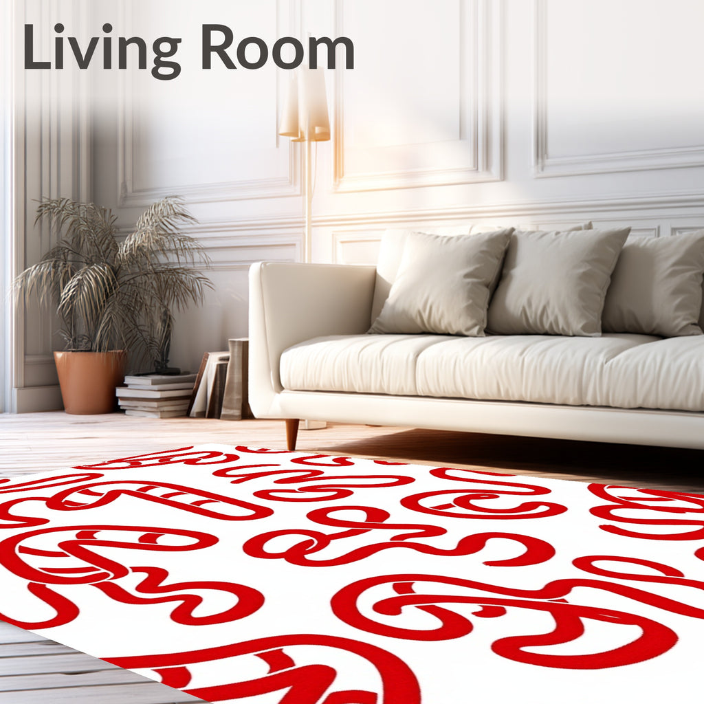Red Candy Cane Curvy Lines Rug