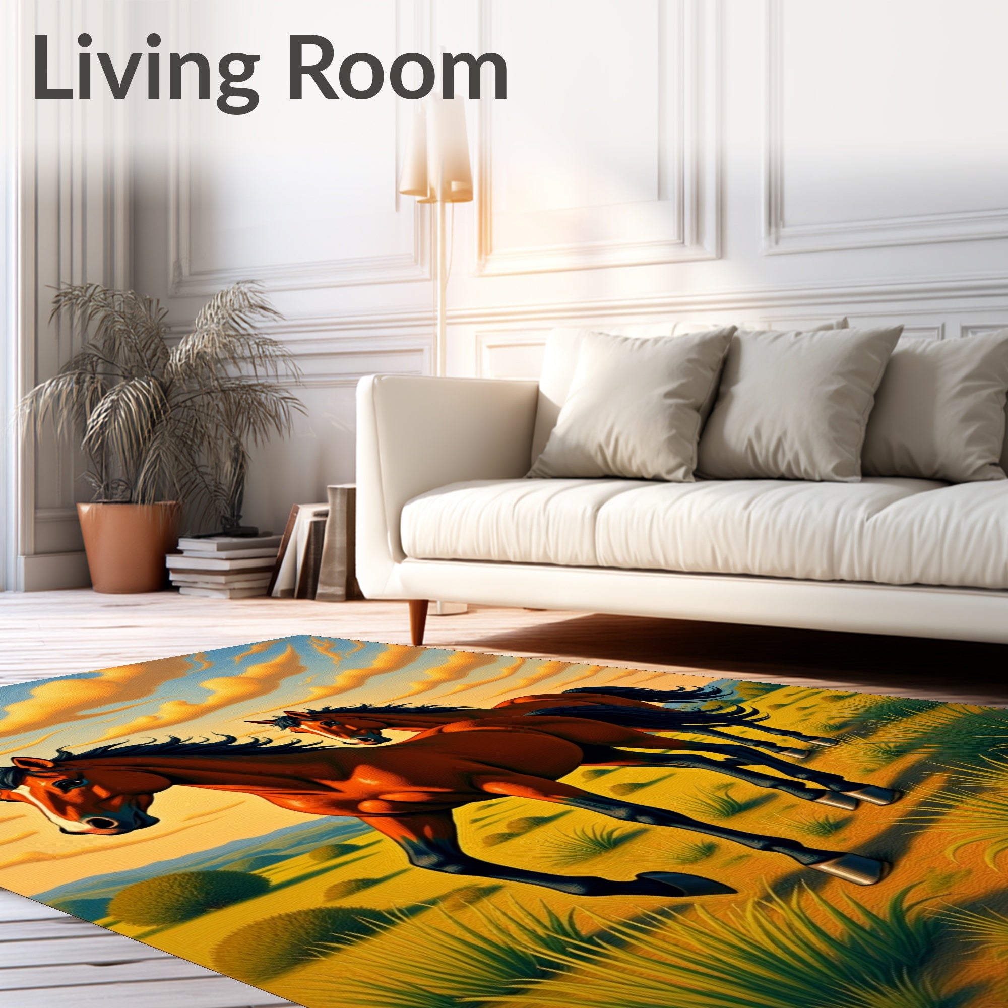 Majestic Horses in Golden Field Design Rug