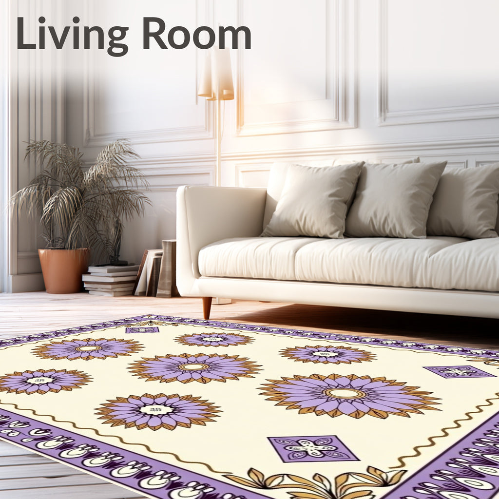 Purple Gold Floral Medallion Border Rug