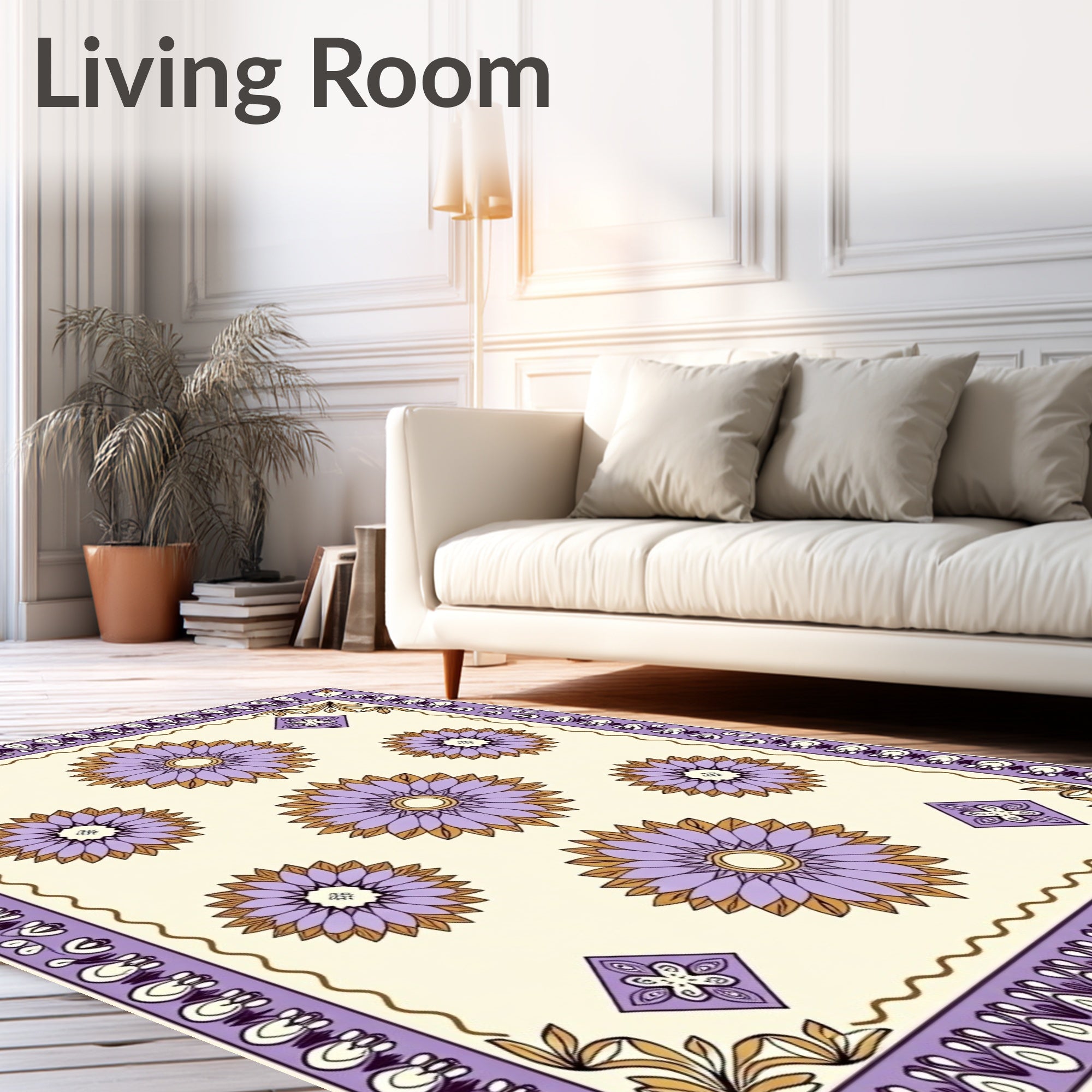 Purple Gold Floral Medallion Border Rug