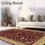 Rich Red Golden Floral Pattern Rug
