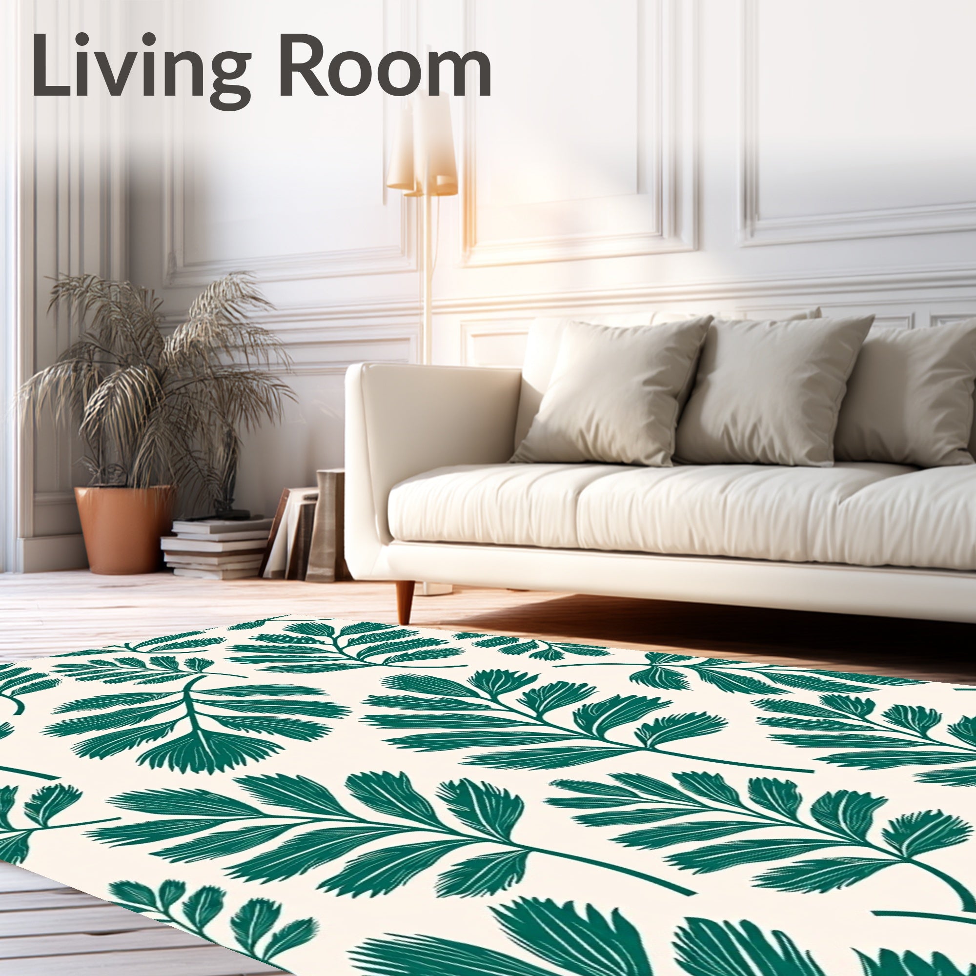 Emerald Green Leafy Pattern Rug