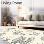 Farm Animal Sketch Pattern Rug