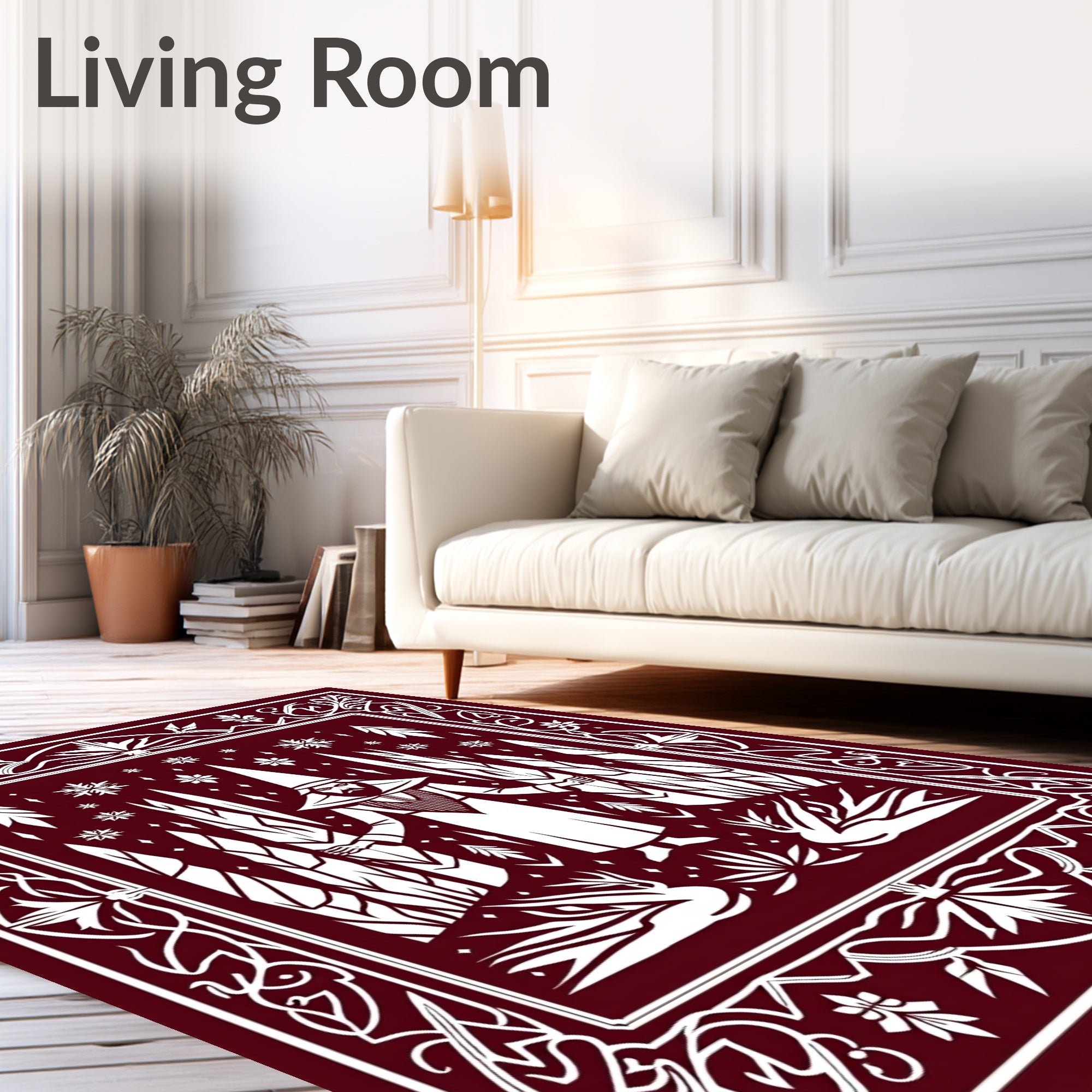 Mystical Figural Forest Snowflake Design Rug