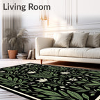 Botanical Black Floral Garden Arrangement Rug
