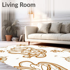 Gold Floral Ink Sketch Pattern Rug
