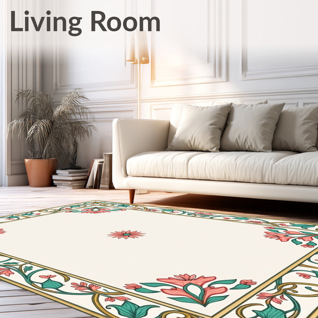 Floral Border Design with Center Accent Rug