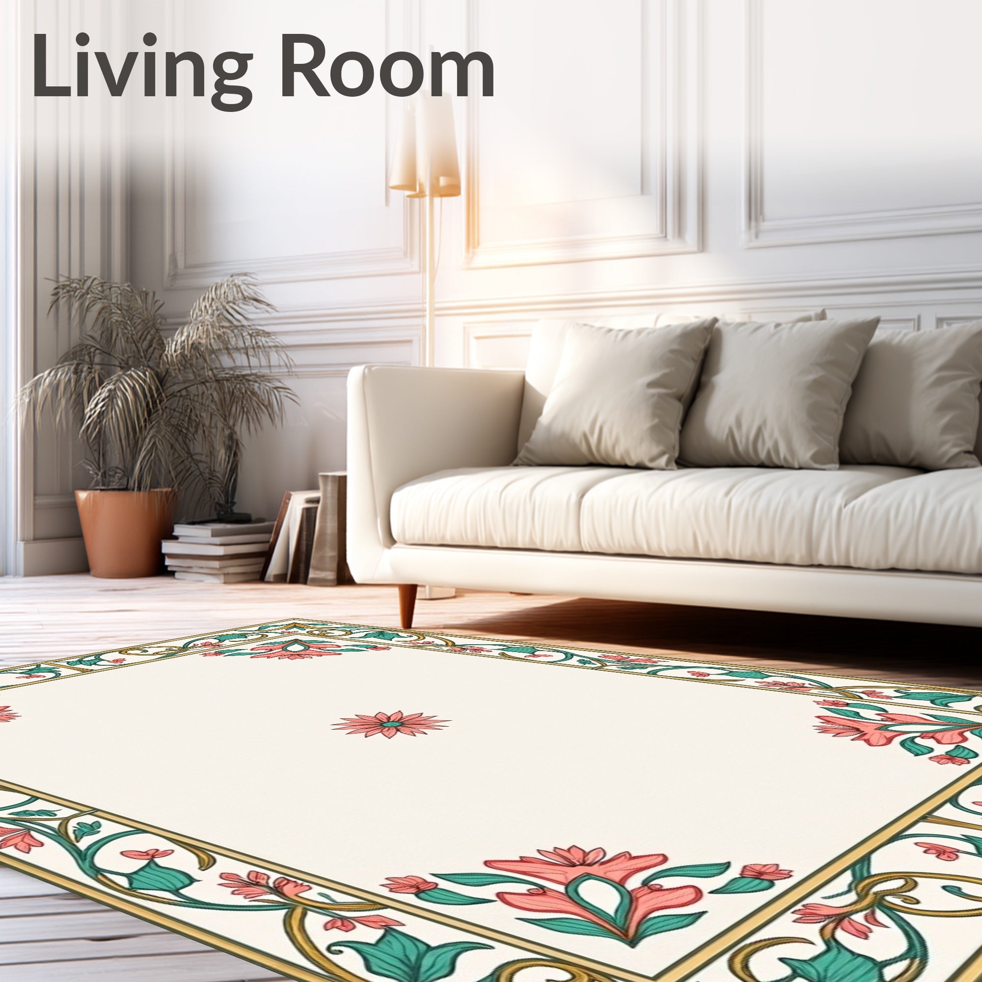 Floral Border Design with Center Accent Rug
