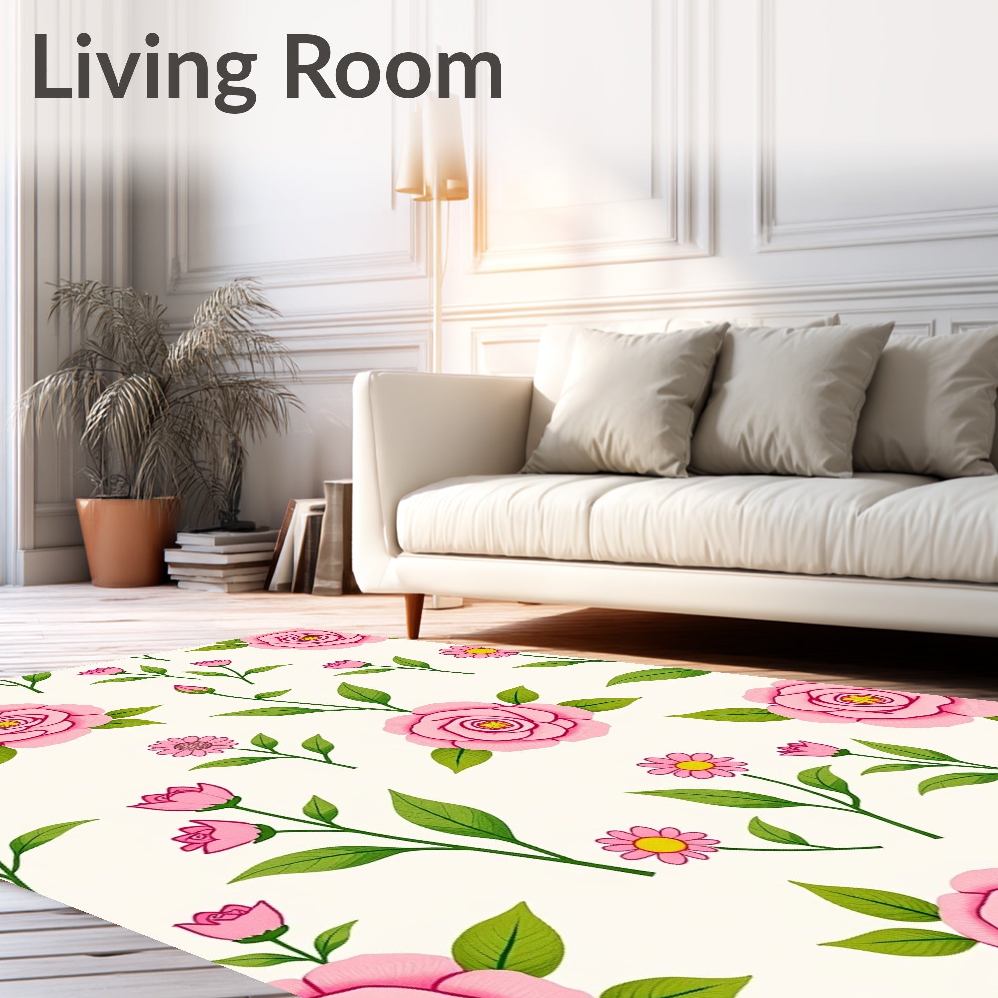 Pink Floral Garden Pattern Rug