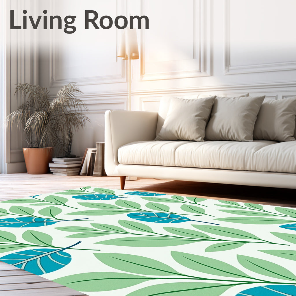 Abstract Teal Leafy Pattern Rug