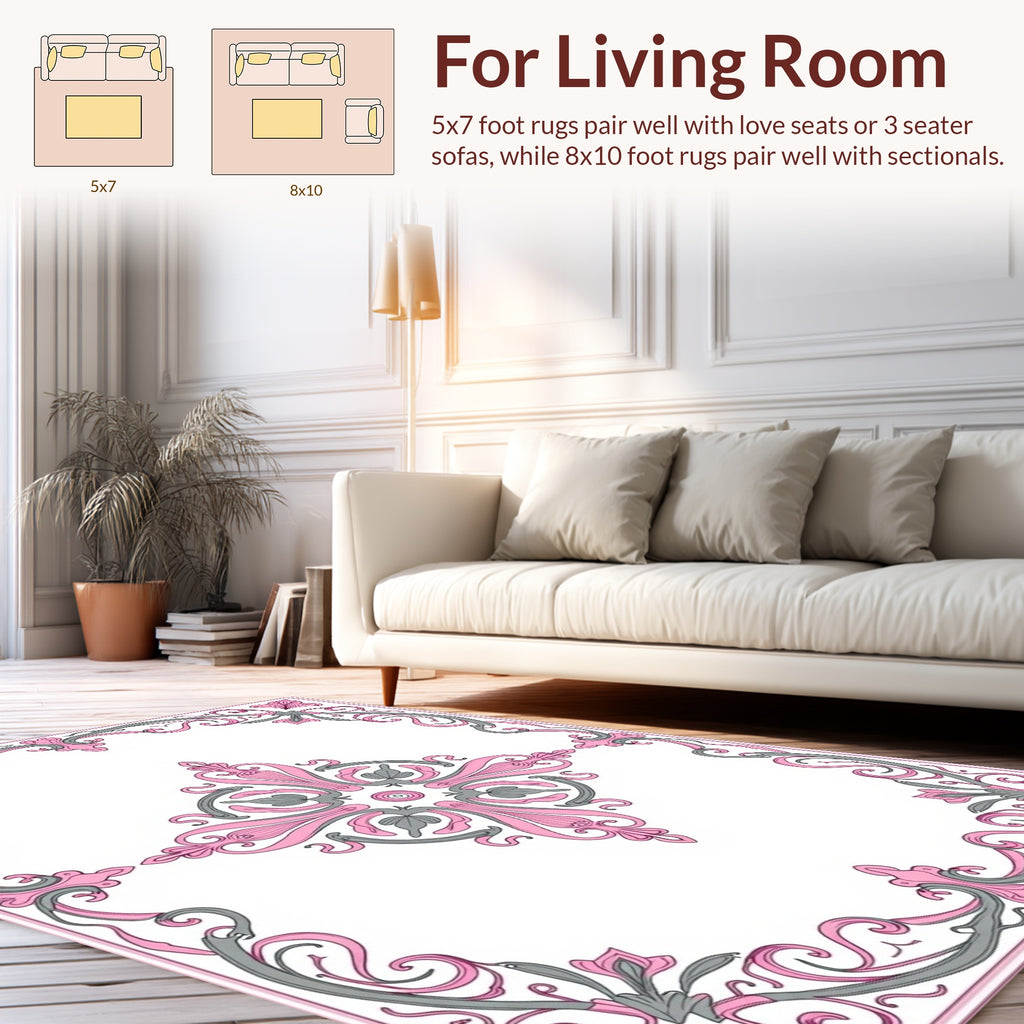 Ornate Pink Gray Flourish Rug