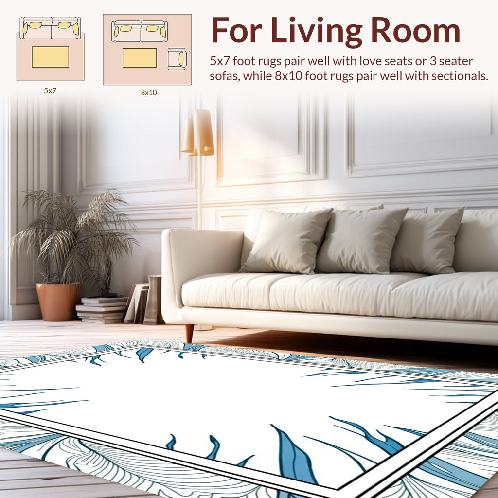 Abstract Blue Leafy Organic Pattern Rug