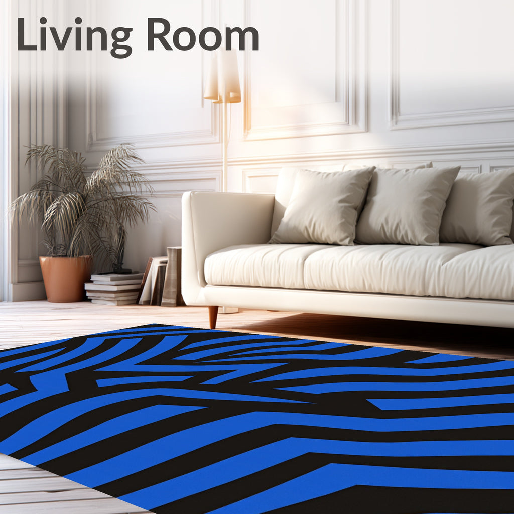 Bold Blue Jagged Stripe Design Rug
