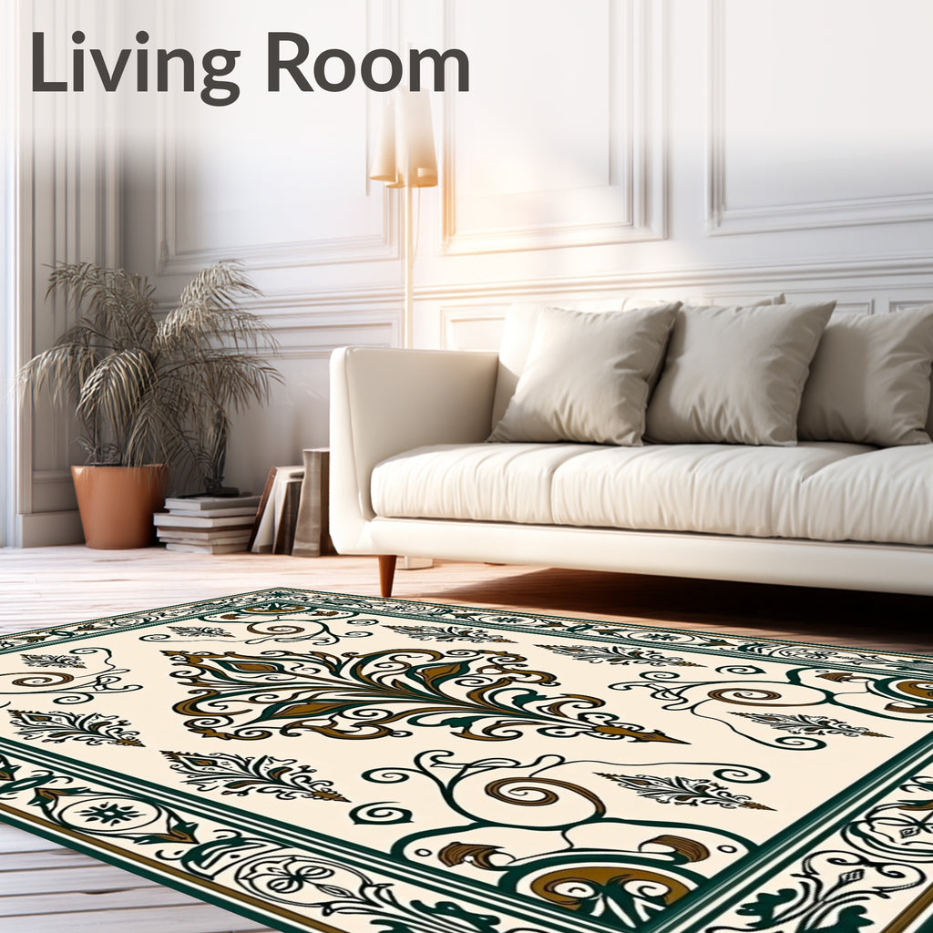 Ornate Floral Scrollwork Border Design Rug