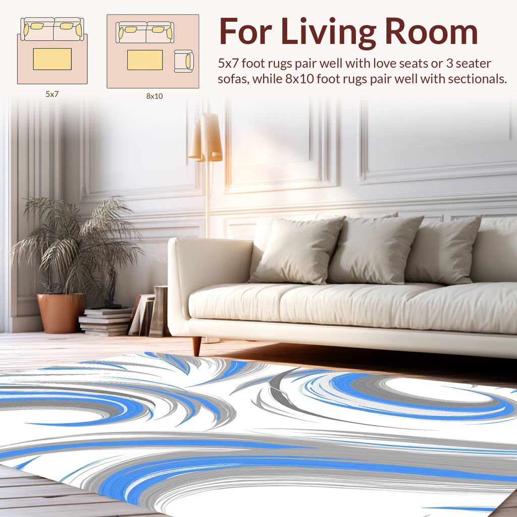 Blue and Gray Swoosh Abstract Rug