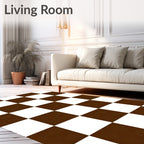 Classic Brown 2 White Checkered Design Rug