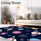 Cosmic Planets And Stars Dark Blue Rug