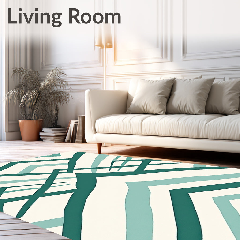Abstract Geometric Teal Stripes Rug