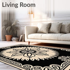 Black and Cream Floral Medallion Centerpiece Rug