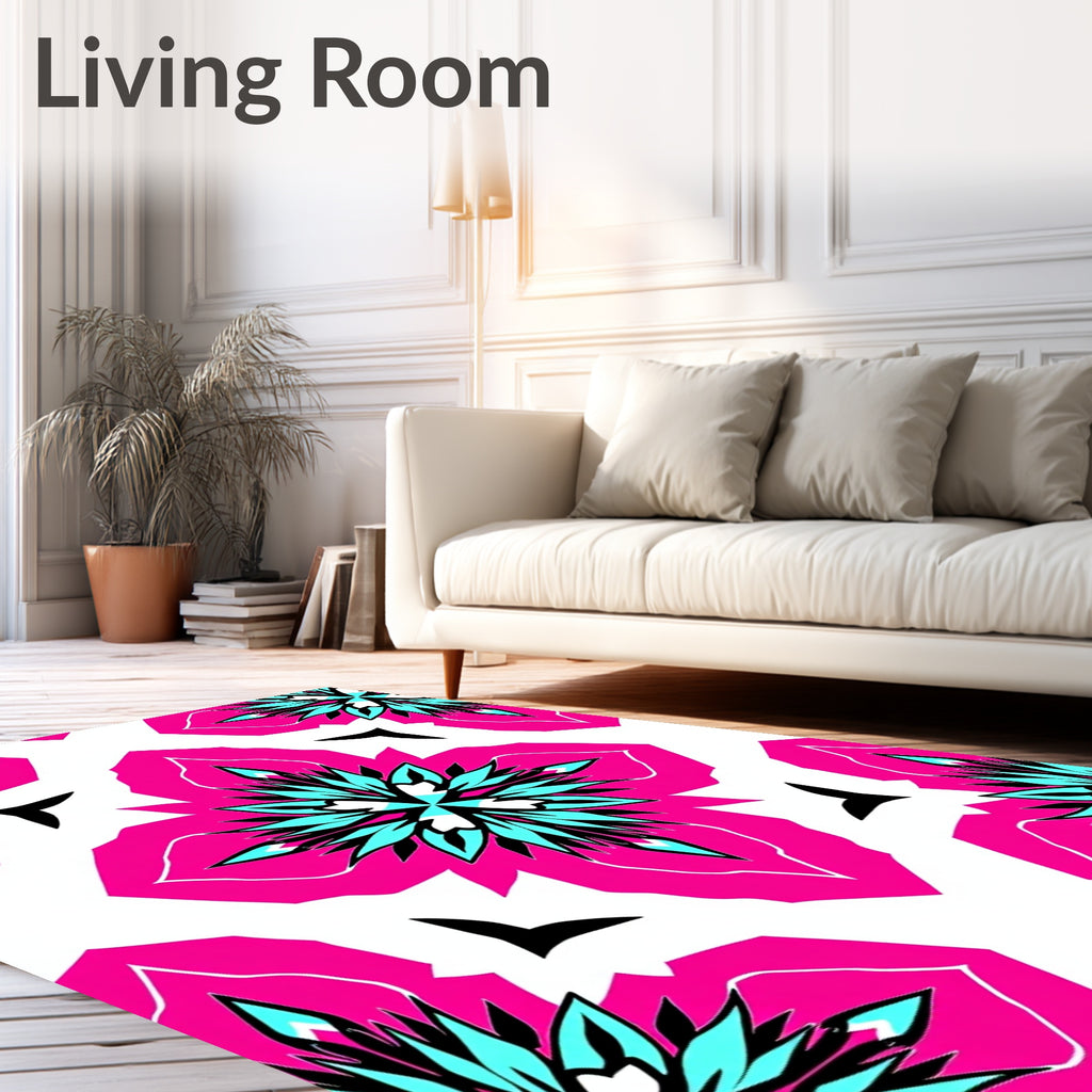 Bold Pink and Teal Starburst Design Rug
