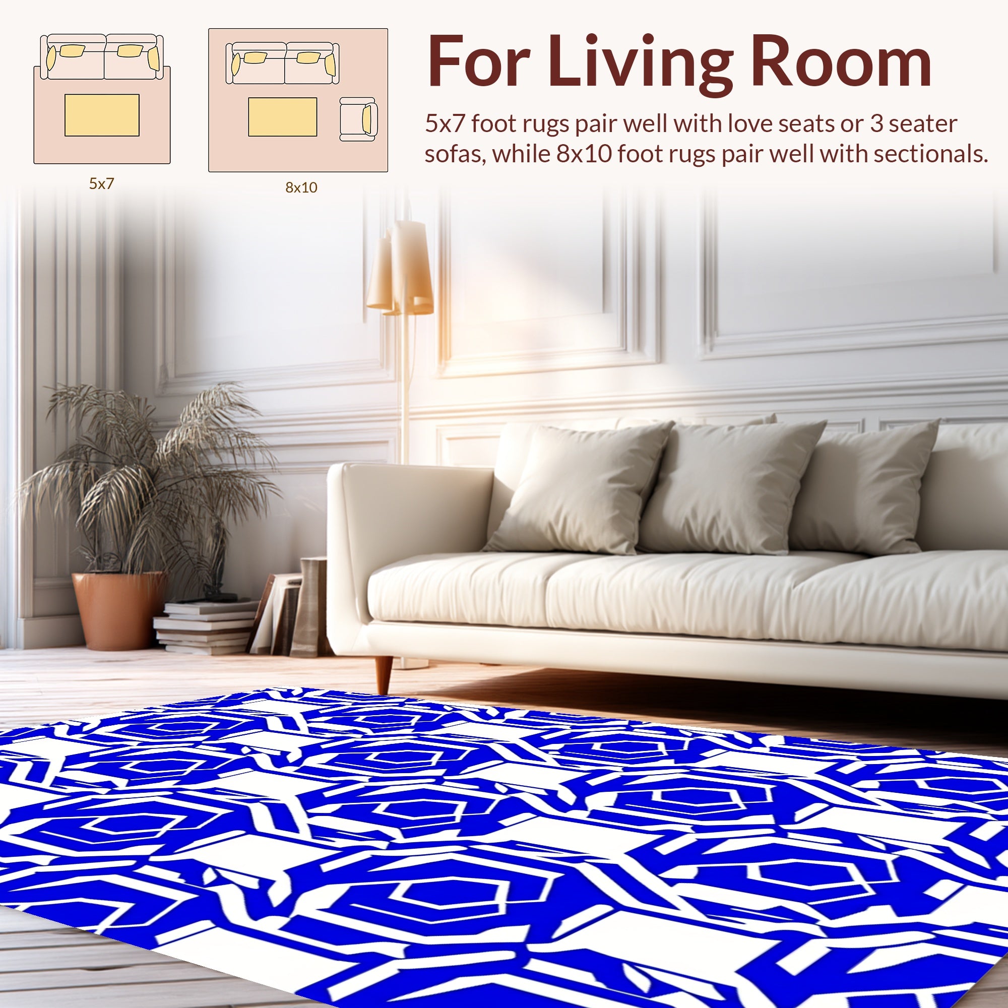 Bold Blue Geometric Abstract Pattern Rug