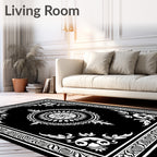 Black White Floral Mandala Border Rug