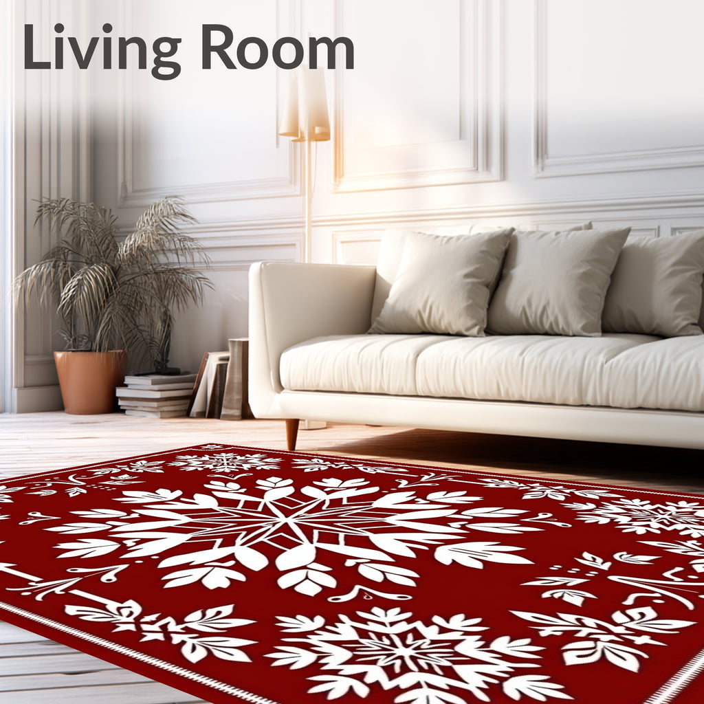 Red Floral Snowflake Mandala Design Rug