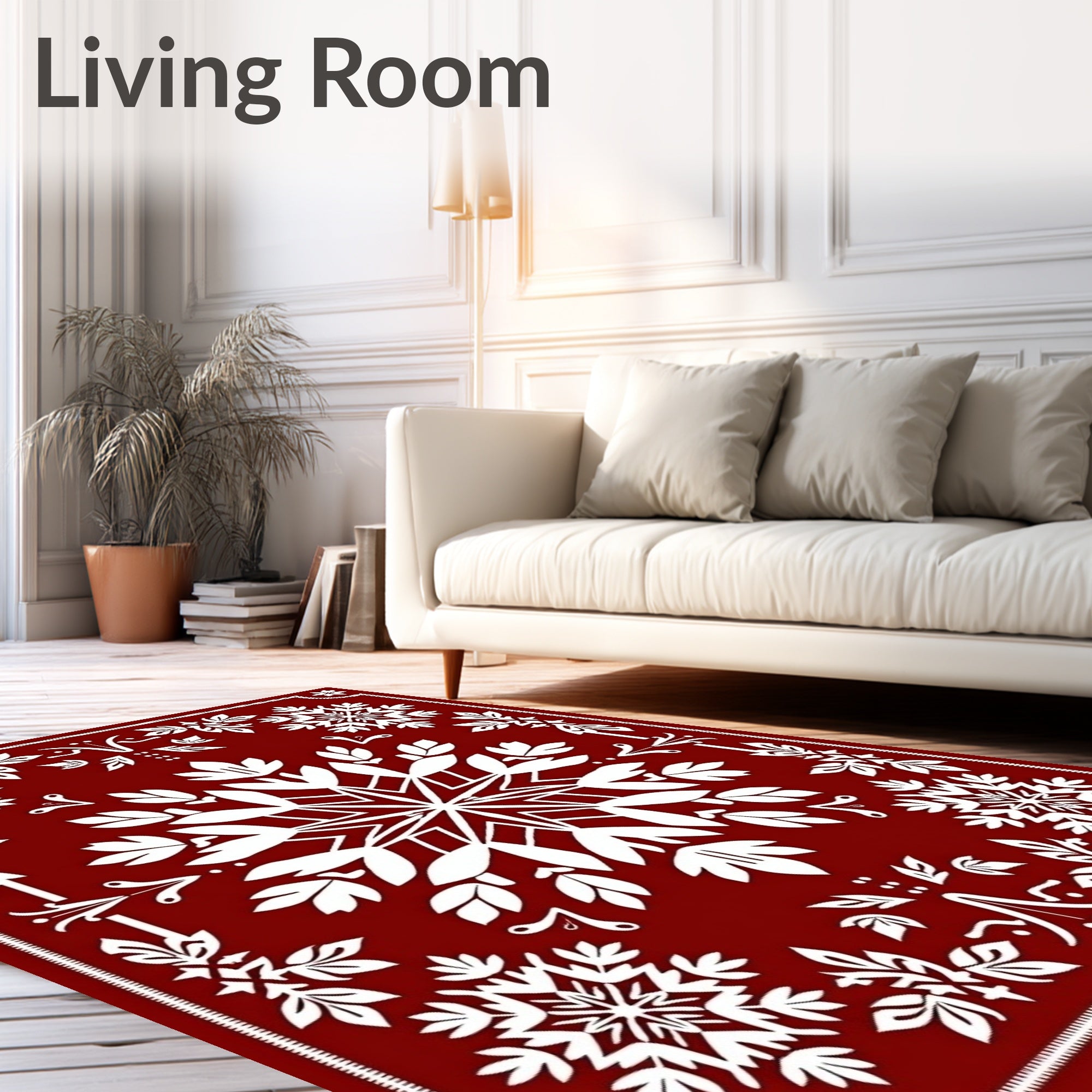 Red Floral Snowflake Mandala Design Rug