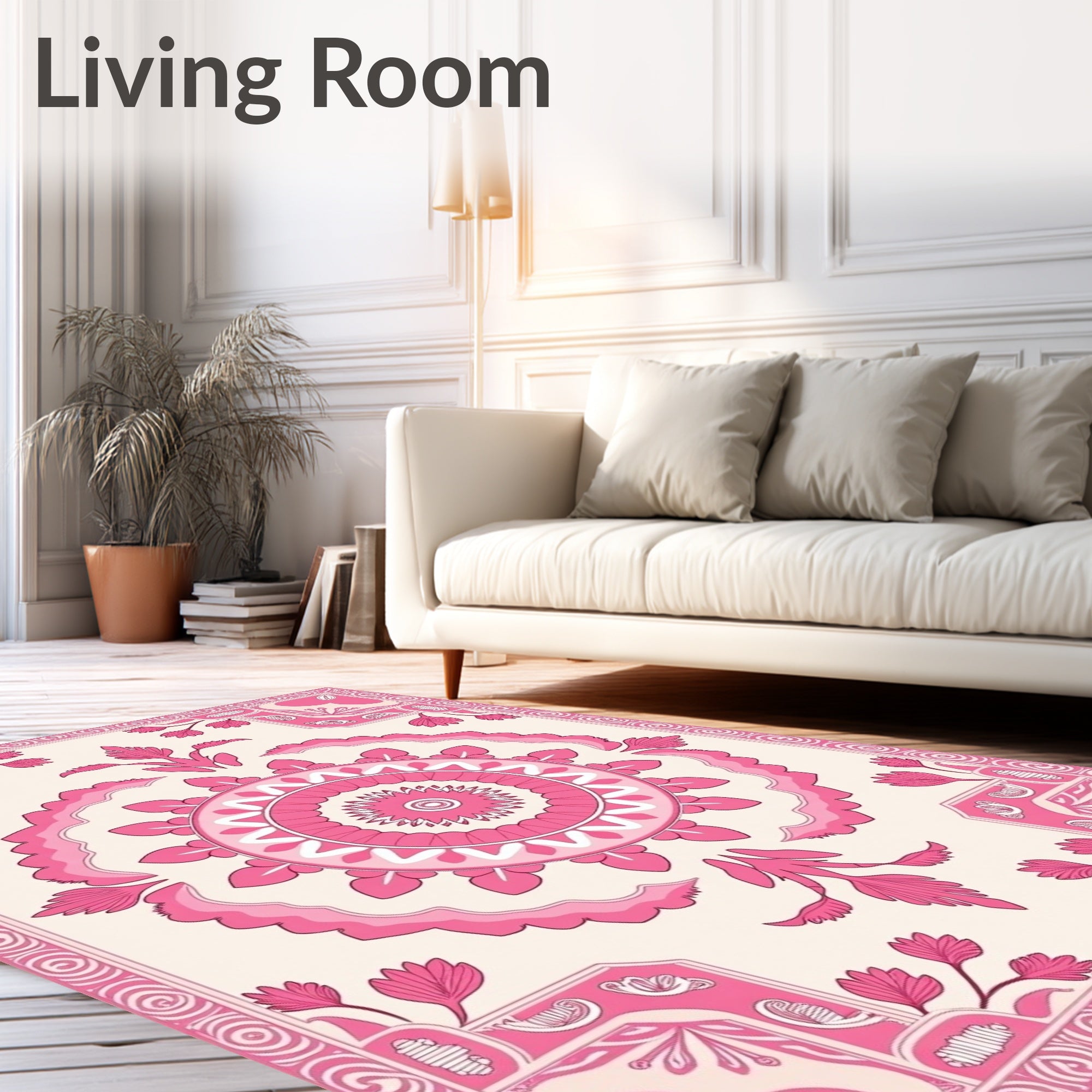 Sweet Pink Floral Mandala Pattern Rug