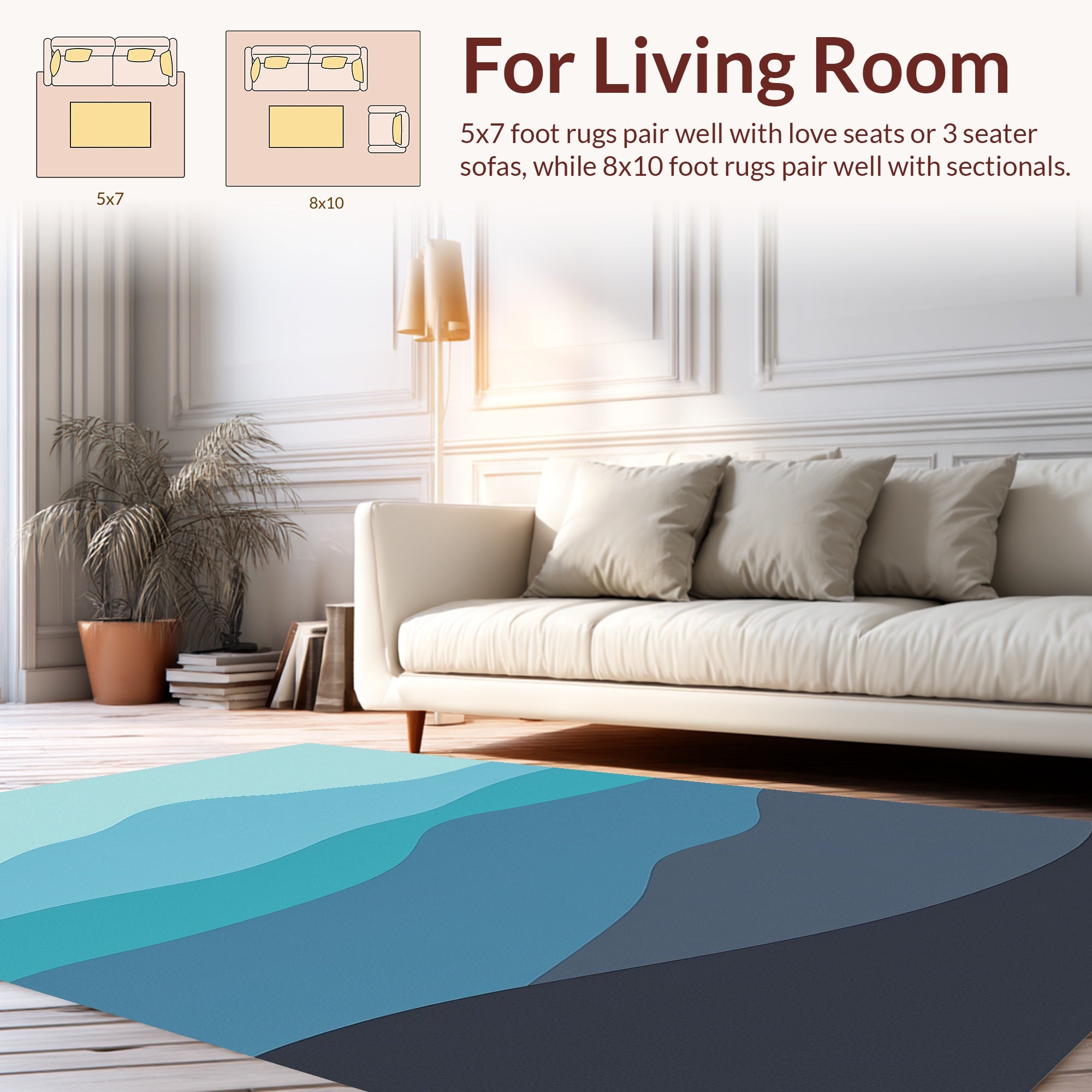 Modern Wavy Blue Landscape Design Rug