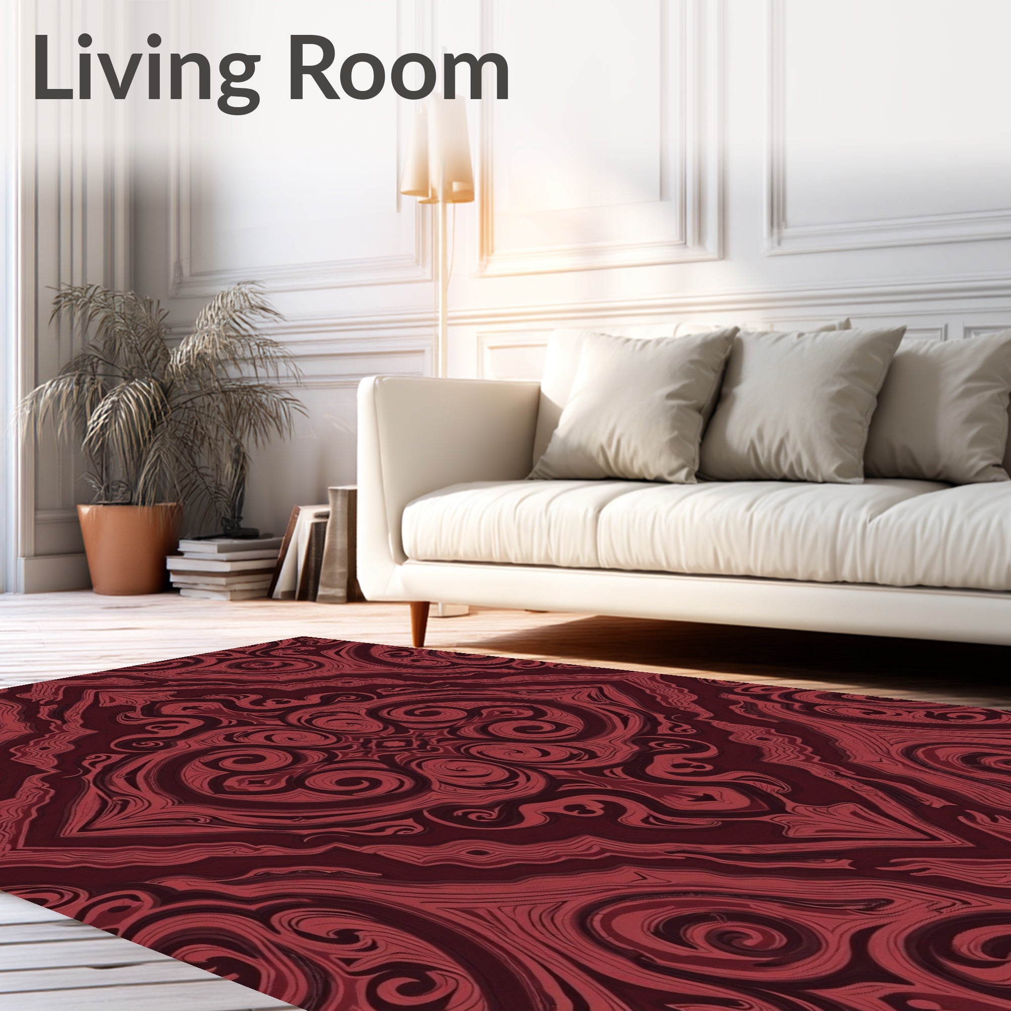 Rich Red Swirl Damask Pattern Rug