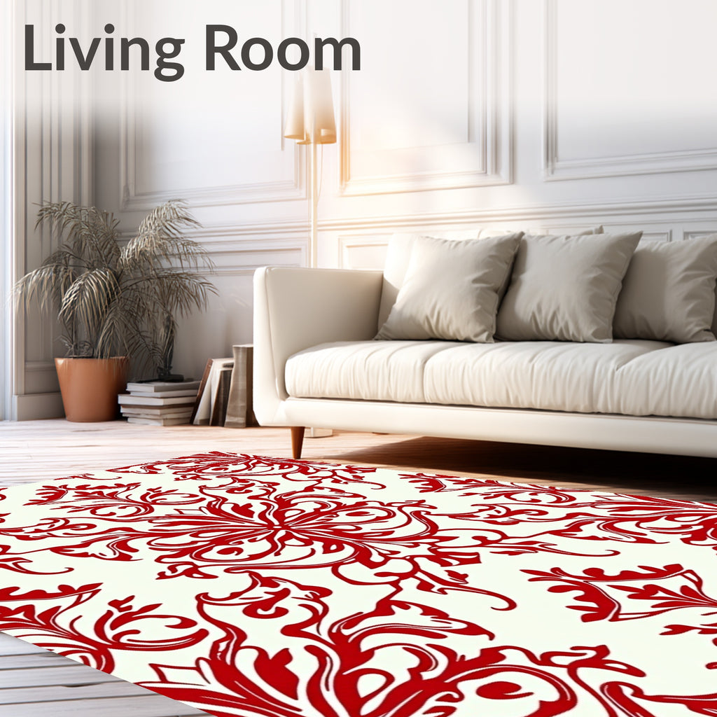 Red Floral Damask Pattern Rug