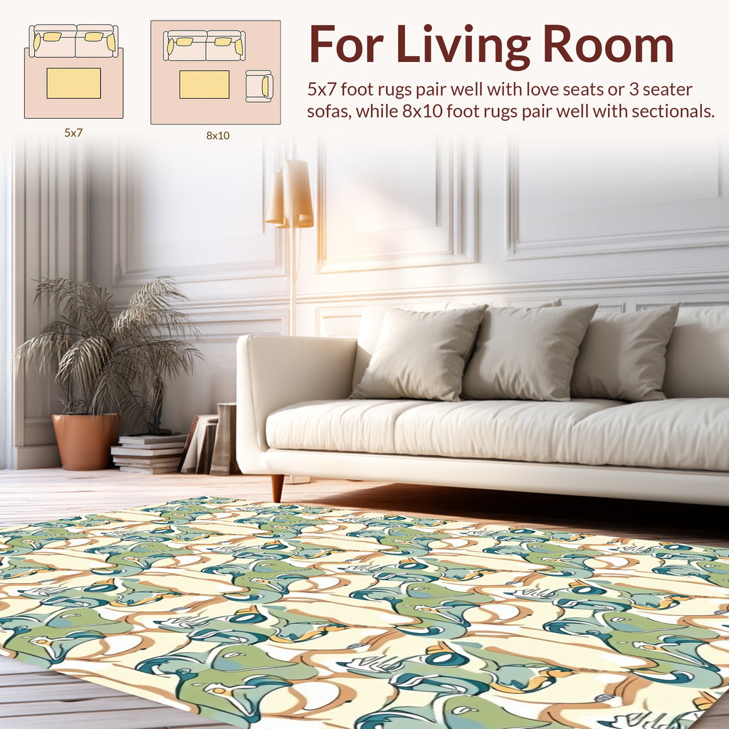 Abstract Swirls Green and Tan Pattern Rug