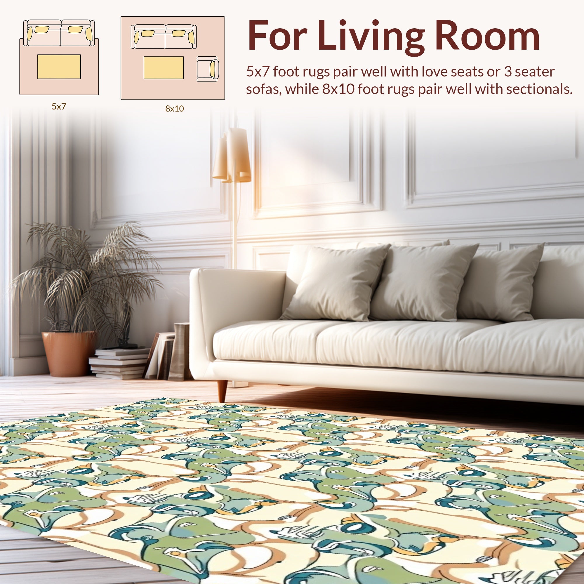 Abstract Swirls Green and Tan Pattern Rug