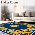 Symmetrical Floral Border With Centerpiece Rug
