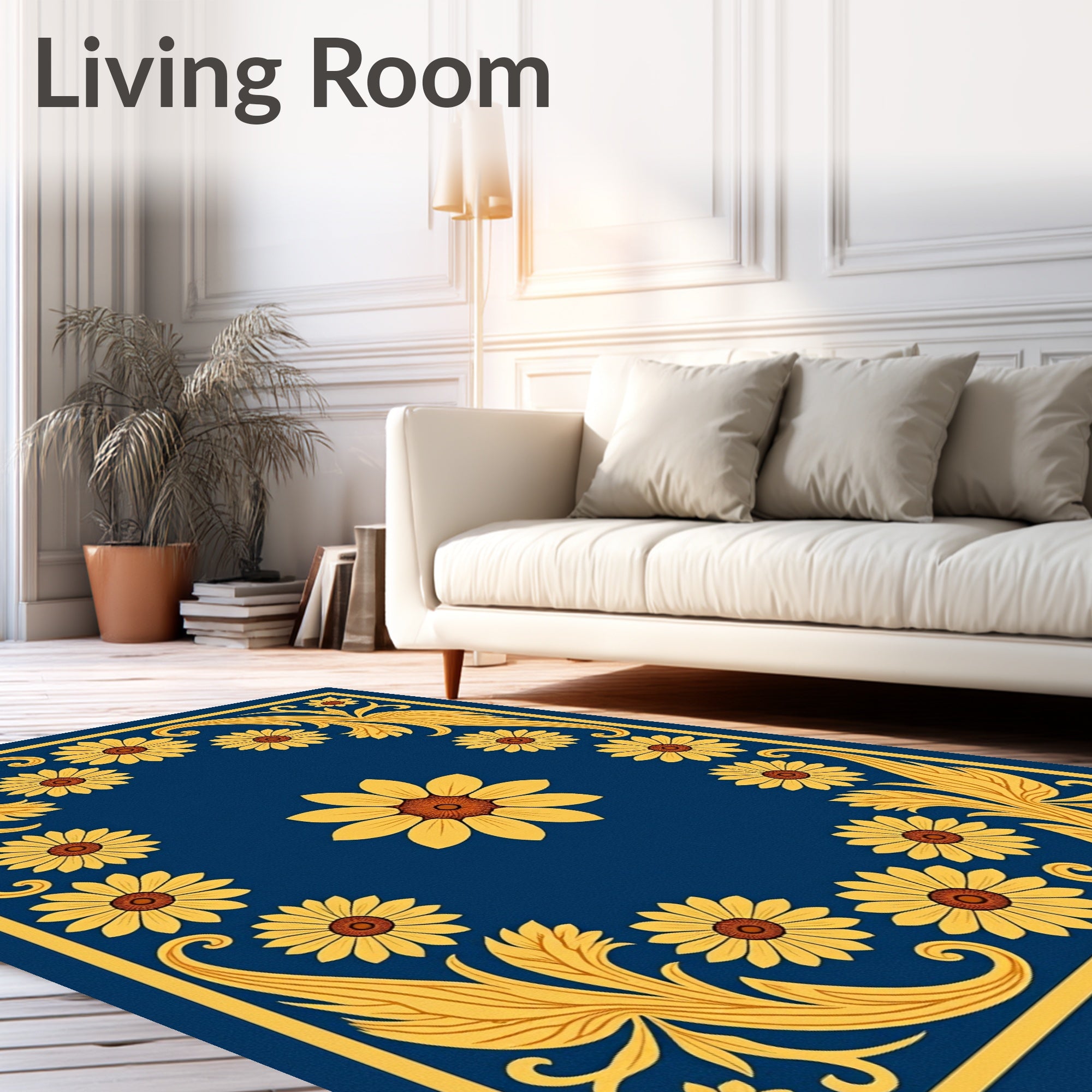 Symmetrical Floral Border With Centerpiece Rug