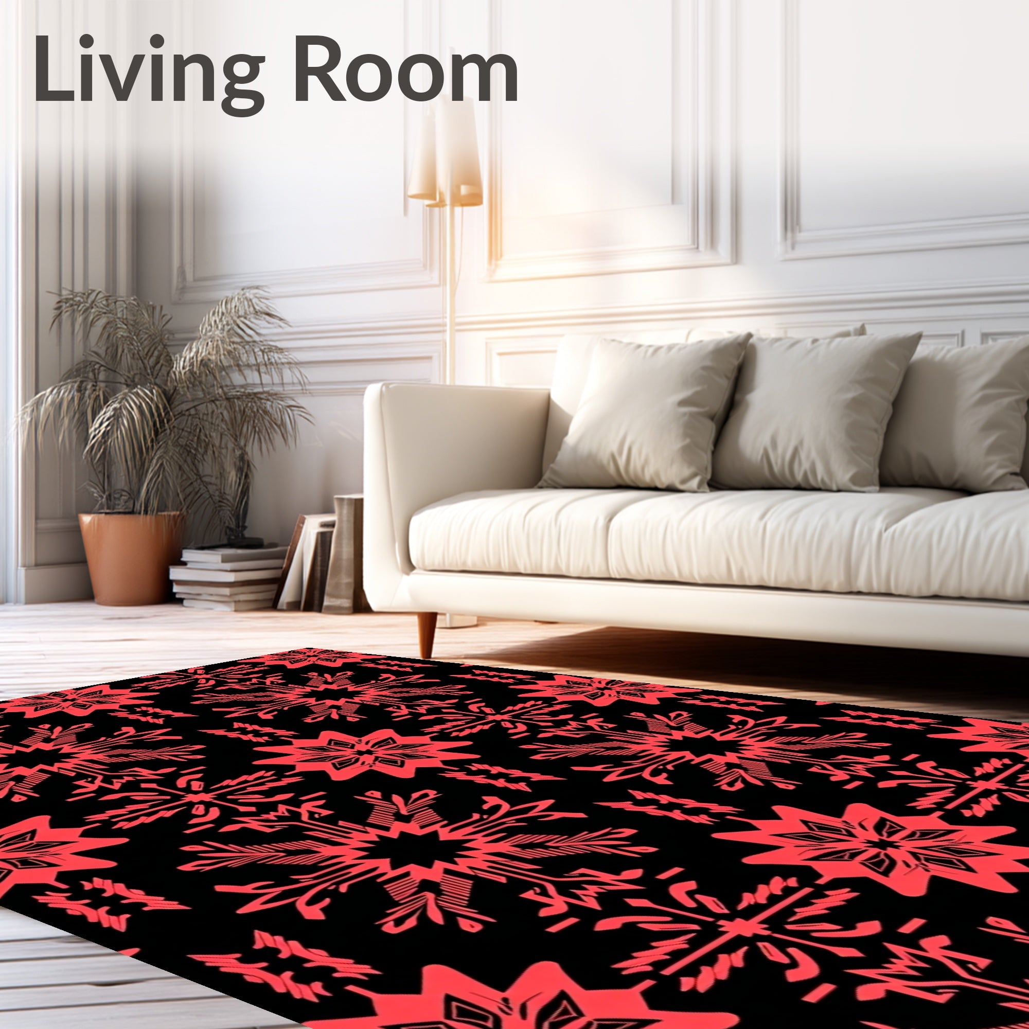 Bold Red Geometric Snowflake Pattern Rug