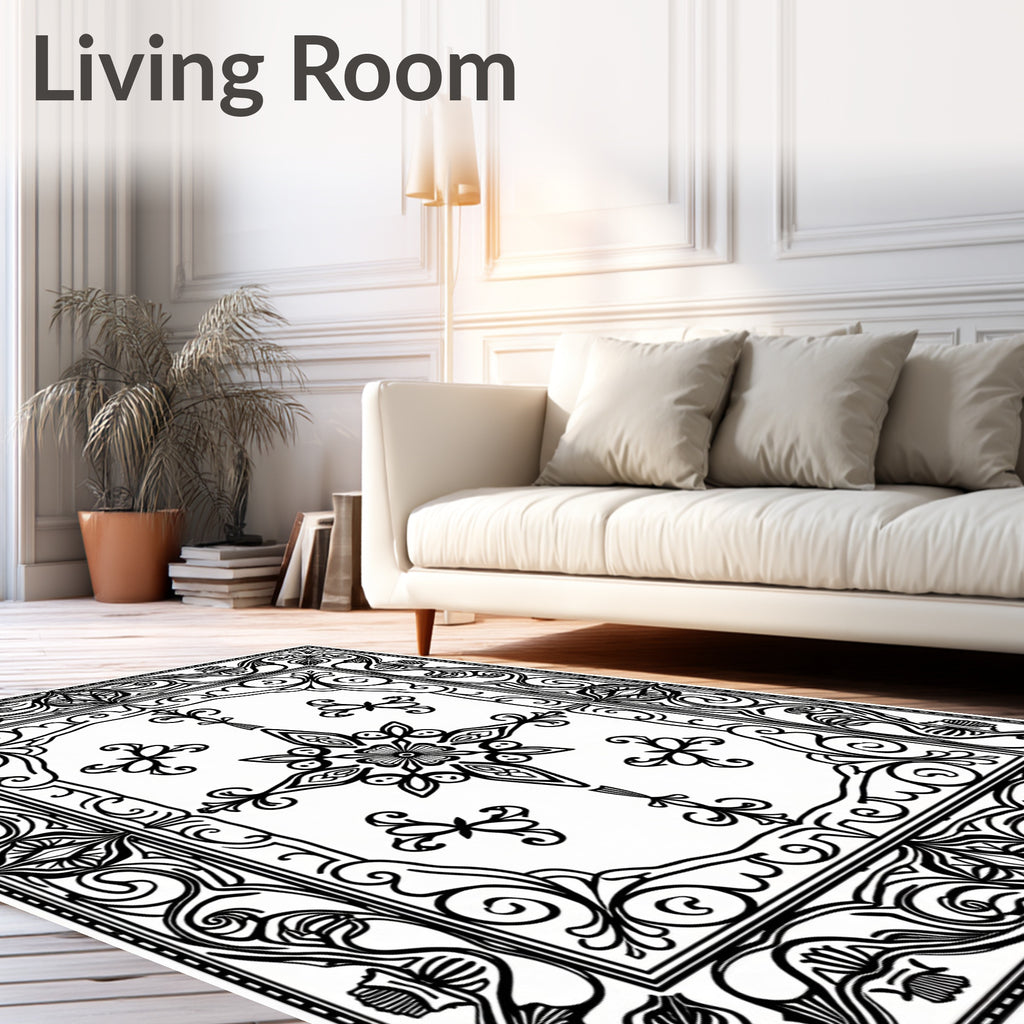 Ornate Scrollwork Floral Medallion Design Rug