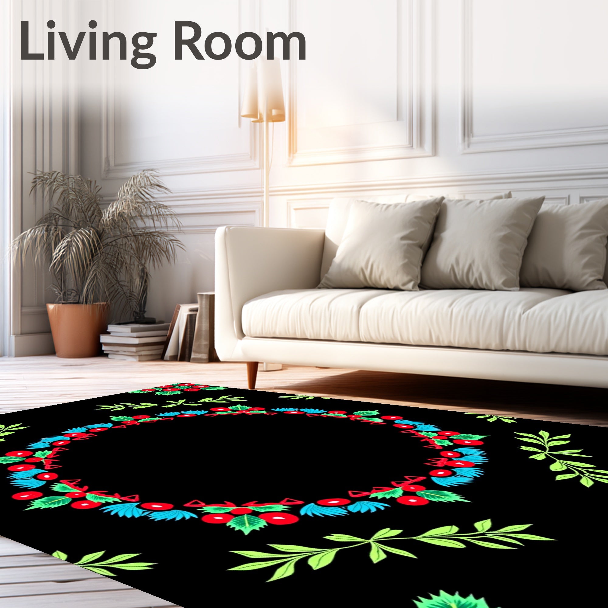 Red Cherry Green Leaf Wreath Rug