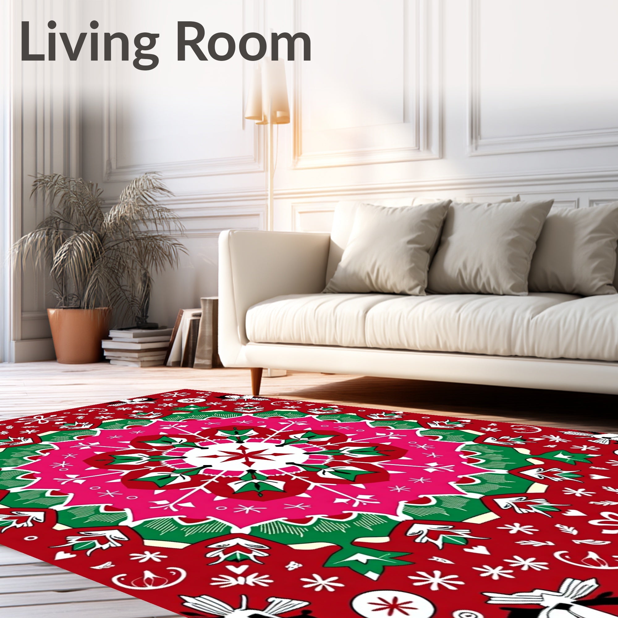 Bright Red Folk Mandala Design Rug