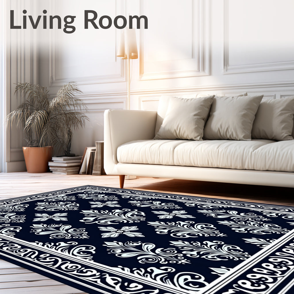 Classic White Damask Pattern Rug
