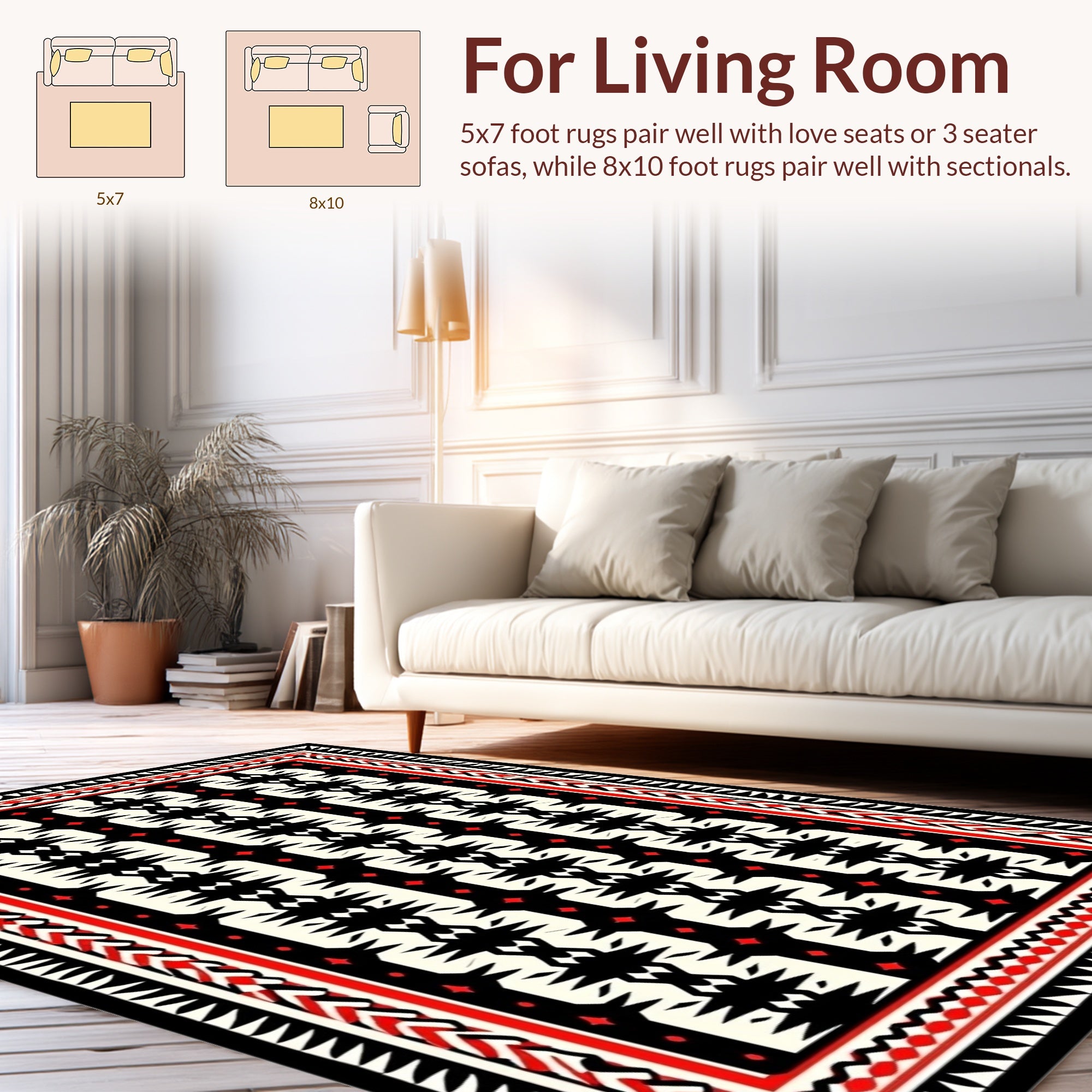 Bold Red Black Tribal Pattern Rug