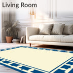 Geometric Star Border Blue Ivory Rug