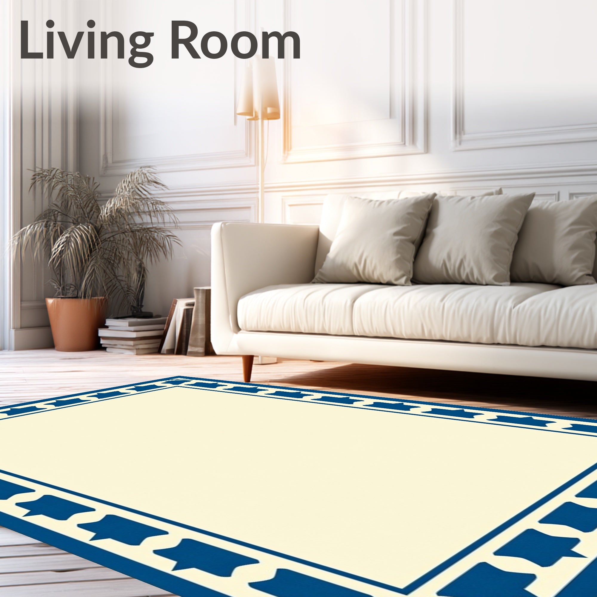 Geometric Star Border Blue Ivory Rug