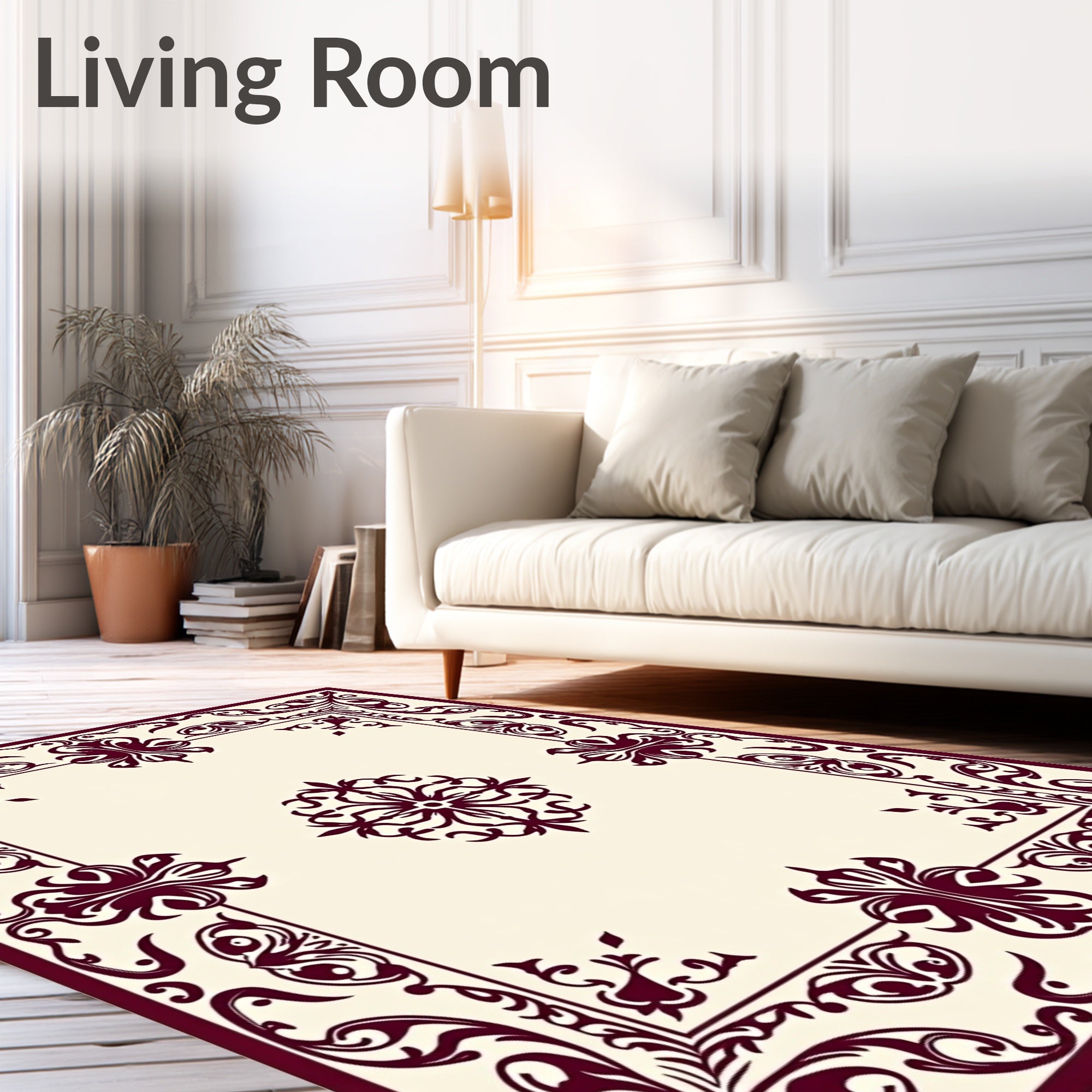 Ornate Floral Bordered Square Design Rug