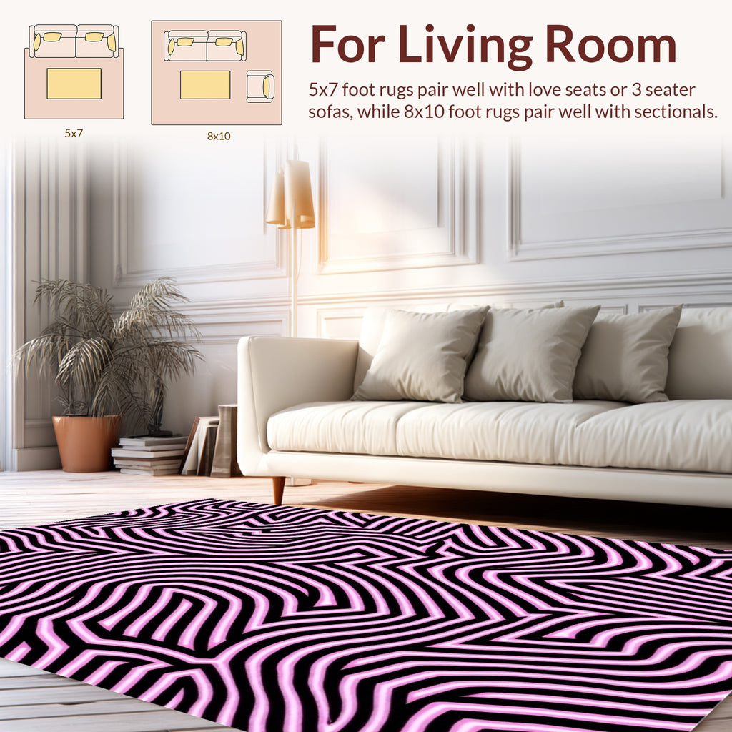 Abstract Pink Geometric Lines Rug
