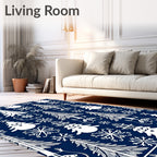 Charming White Snowman Evergreen Snowflake Trio Rug